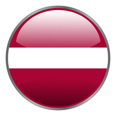 Round glossy isolated vector icon with national flag of Latvia on white background.