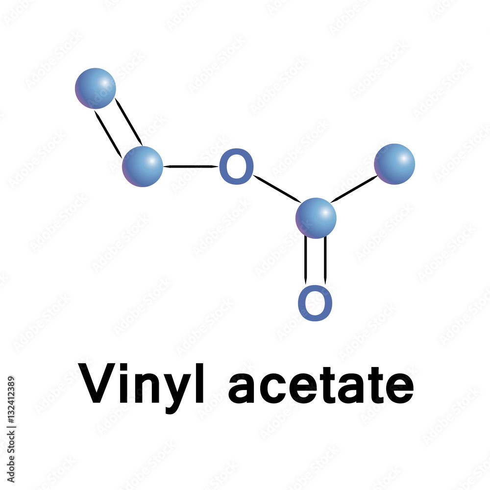 Poster Vinyl acetate is an organic compound that is the precursor to polyvinyl acetate. Molecular stylized formula made in vector.