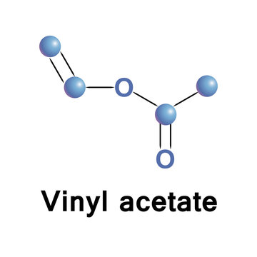 Vinyl acetate is an organic compound that is the precursor to polyvinyl acetate. Molecular stylized formula made in vector.