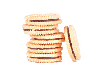 Cookie sandwiches on white background