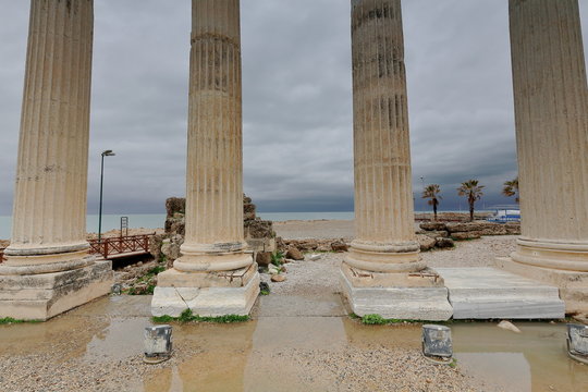 Four of five re-erected columns. Apollo temple-Side-Pamphylian coast-Turkey. 0047