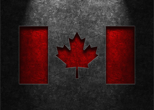 Flag of Canada rendered in a smooth, dark, weathered stone texture with lighting from top center
