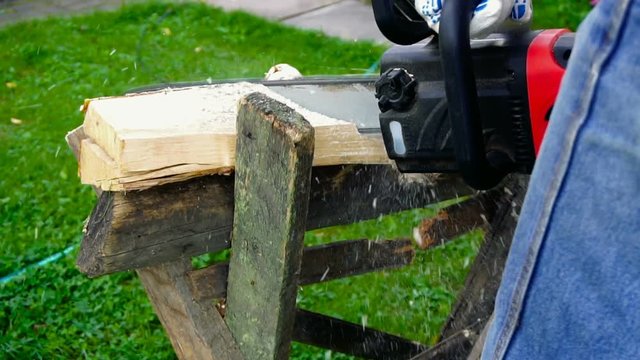 Using chainsaw at garden