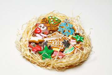 Fototapeta na wymiar Gingerbread. Reindeer cookies. Christmas sweets are handmade in a beautiful package.