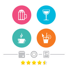 Drinks signs. Coffee cup, glass of beer icons.