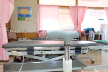 Close-up of  crutches in hospital.