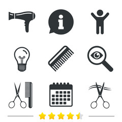 Fototapeta premium Hairdresser icons. Scissors cut hair symbol.