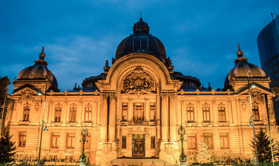 Fototapeta na wymiar The CEC Palace from Bucharest, Romania, night time
