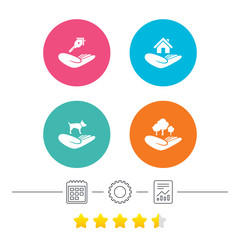 Helping hands icons. Protection and insurance.