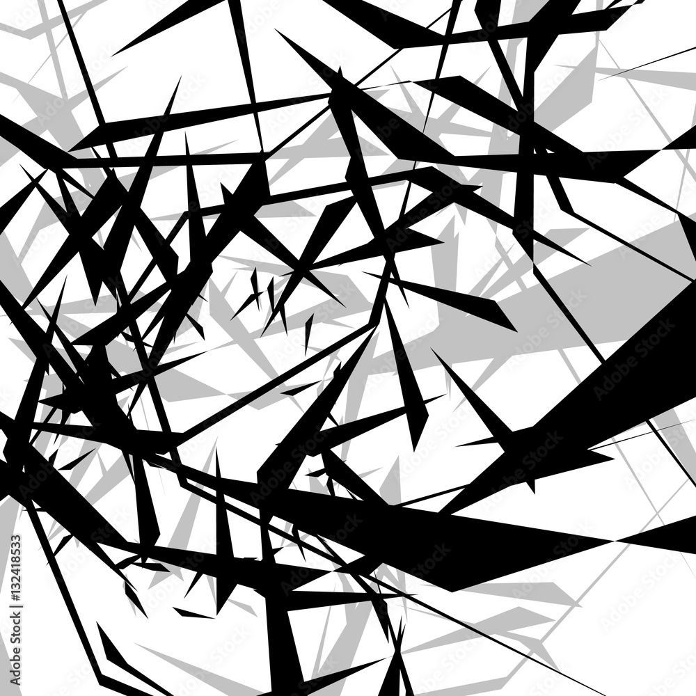 Poster geometric edgy rough pattern. abstract black and white art.