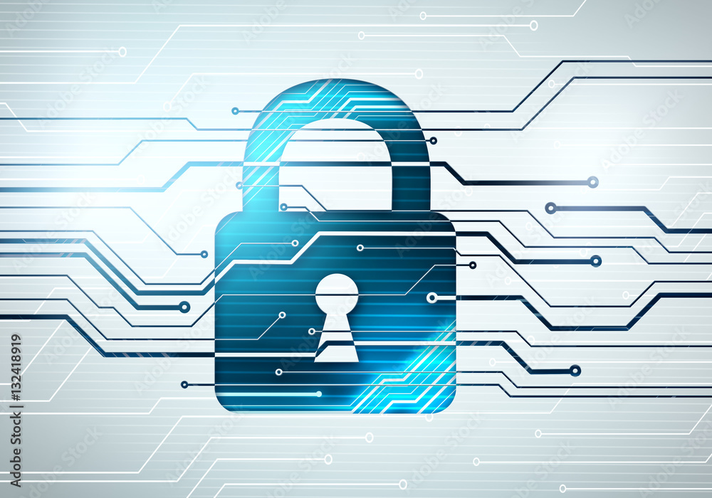 Aufkleber concept image of lock on circuit microchip background