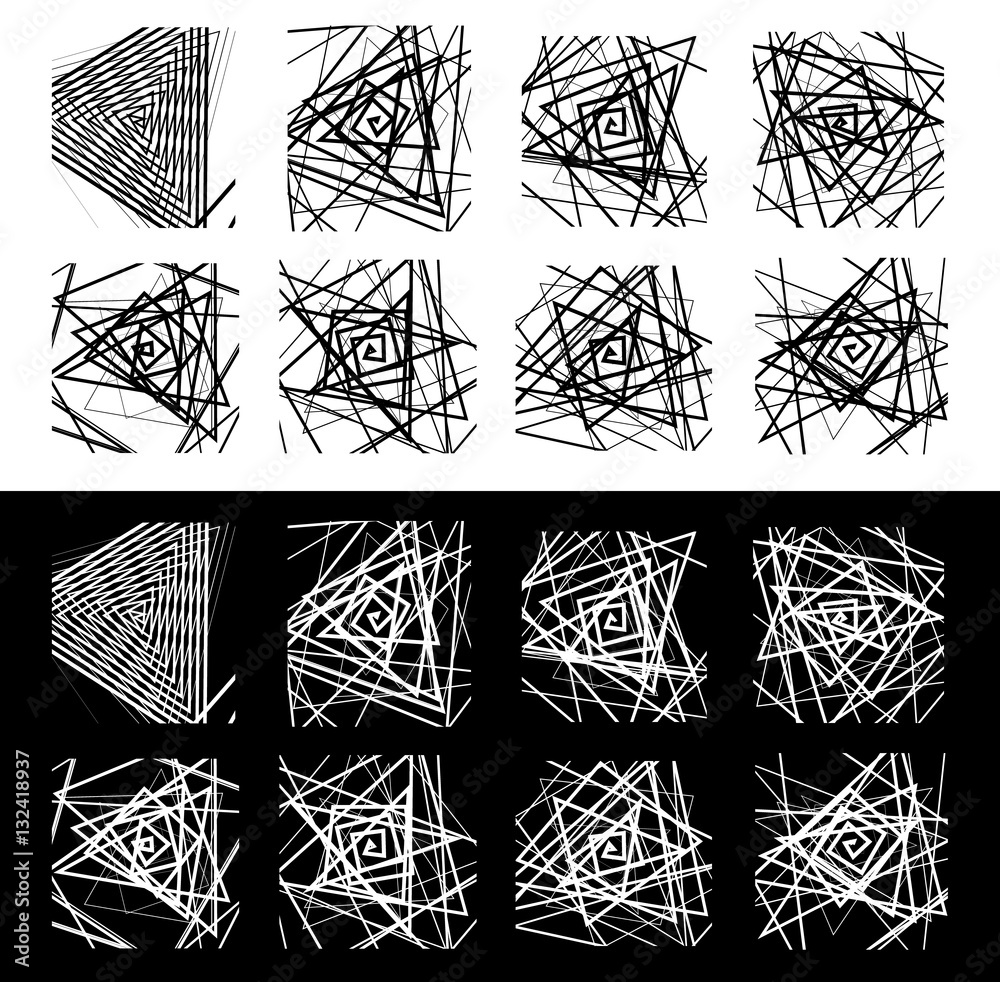 Poster 8 geometric patterns. rough, edgy monochrome textures set