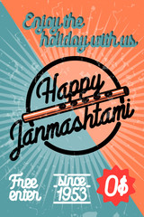 Naklejka premium Color vintage janmashtami poster