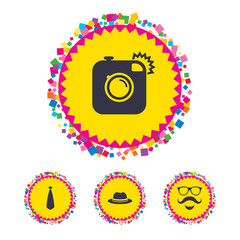 Fototapeta premium Hipster photo camera icon. Glasses symbol.