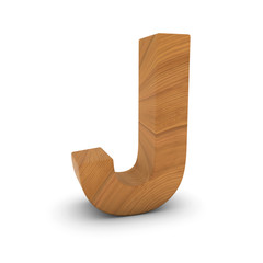 Wooden Letter J Isolated on White with Shadows 3D Illustration