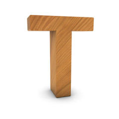 Wooden Letter T Isolated on White with Shadows 3D Illustration