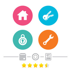 Home key icon. Wrench service tool symbol.