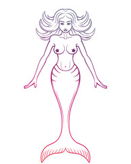 Obraz na płótnie Canvas Mermaid vector outline on white