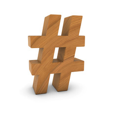 Fototapeta premium Wooden Hash Symbol Isolated on White with Shadows 3D Illustration