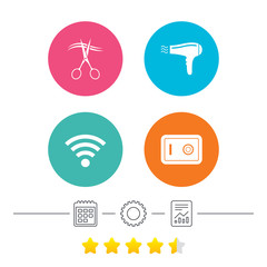 Hotel services icon. Wi-fi, Hairdryer and safe.