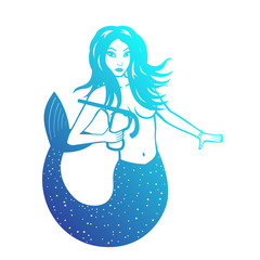 Mermaid with diving mask over white, vector illustration