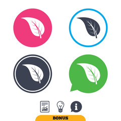 Leaf sign icon. Fresh product symbol.