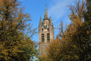 Fototapeta na wymiar Tower of the Old Church of Delft, Holland