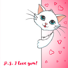 Cute cat holding banner.