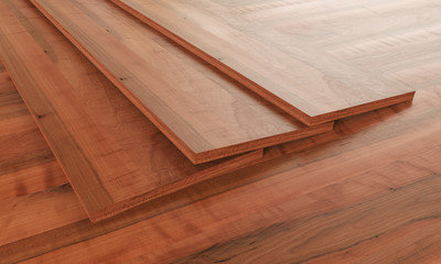 Parquet examples on wooden floor - 3D Rendering