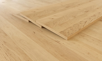Parquet examples on wooden floor - 3D Rendering