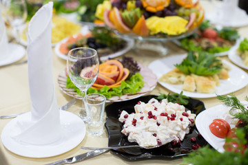 Banquet wedding table setting on evening reception