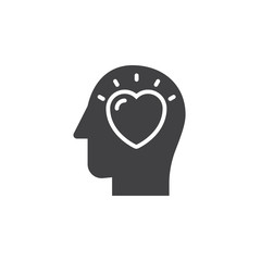 Head with heart icon vector, filled flat sign, solid pictogram isolated on white. In love symbol, logo illustration