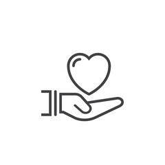 Heart in hand line icon, outline vector sign, linear pictogram isolated on white. Health, love and relationship symbol, logo illustration