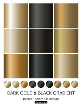 Set of dark gold and black gradient. Vector illustration.