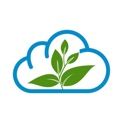 eco cloud, green cloud, leaf, oak vector logo design