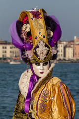 Obraz premium Elegance, raffinement et beauté, costume et masque vénitien durant le Carnaval de Venise en Italie
