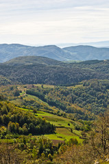 Fototapeta na wymiar Landscape of mount Bobija, peaks, hills, meadows and green forests, west Serbia