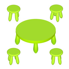 Isometric Children play room Interior furniture - table and chairs. Vector illustration eps 10 isolated on white background.