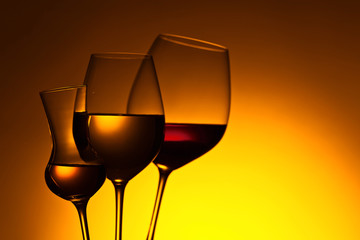 glasses with red and white wine