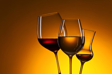 glasses with red and white wine