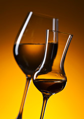 Closeup of glasses with white wine
