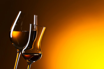 Closeup of glasses with white wine ,free space for your text