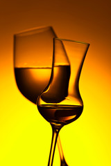 Closeup of glasses with white wine