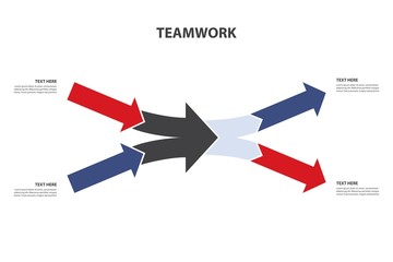 Converging and Diverging arrows, isolated on white background. Teamwork and Focus on results. Vector Infographics template.