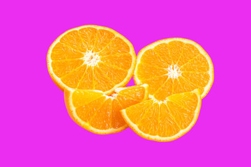 Fresh orange sliced isolated on white purple background. (with clipping path)