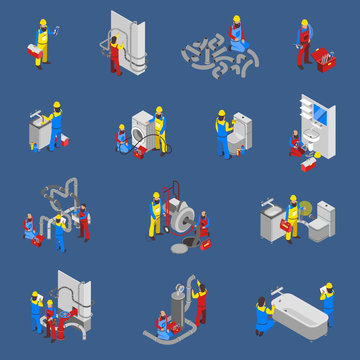 Plumber Isometric People Icon Set