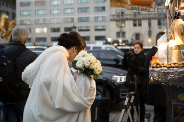 Dec 29, 2016 : Conceptaul pre wedding photos of couple at food truck selling burgers in New York City