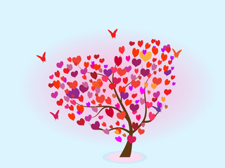Tree with hearts and butterflies