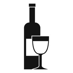 Wine bottle and glass icon, simple style