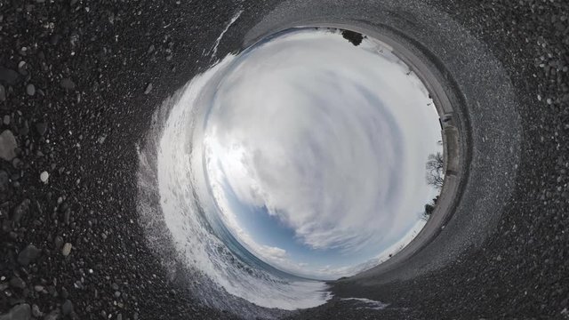 Sea Shore, waves. Tiny Little Planet 360